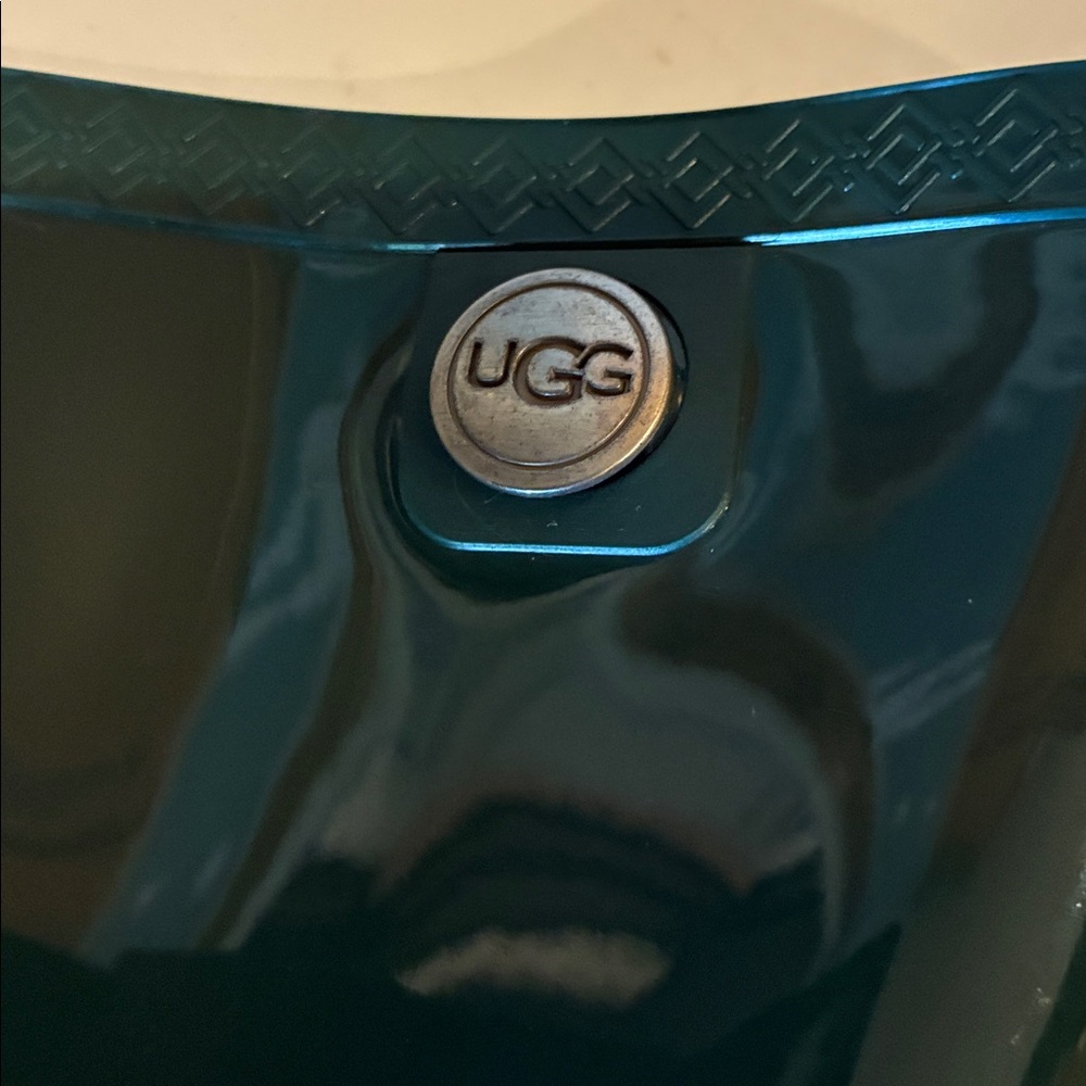 UGG pine green Glossy Mid-Calf Rain Boot with Branded Button 10 sienna boot - Picture 3 of 10